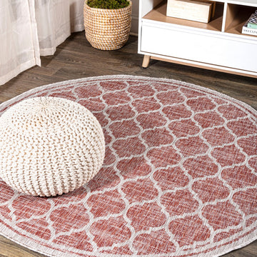 Trebol Moroccan Trellis Textured Weave Indoor/outdoor Round Rug